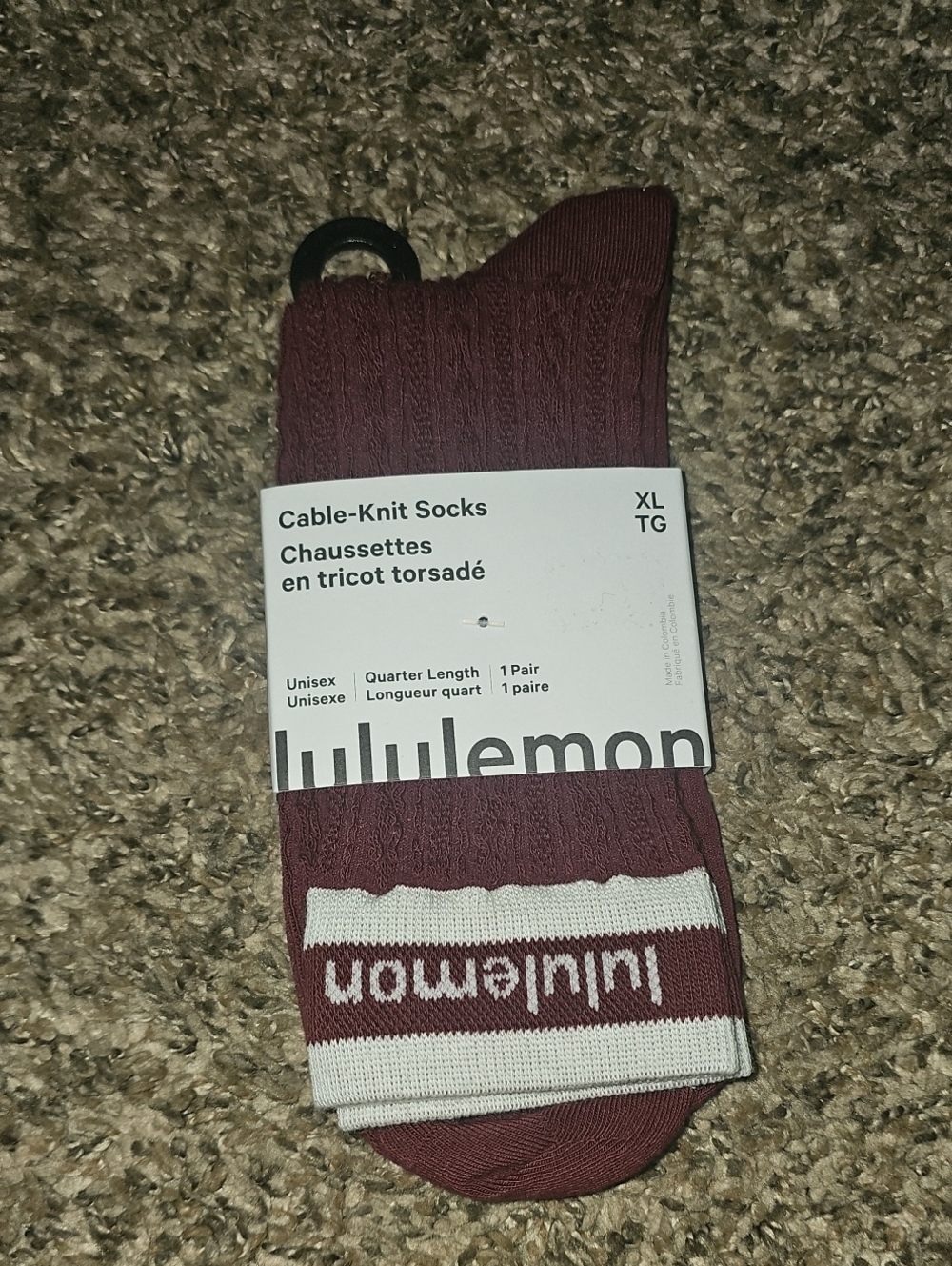 Lululemon Nwts Cable-Knit Socks. Size Xlarge, Quarter Length! BBAY/CABA